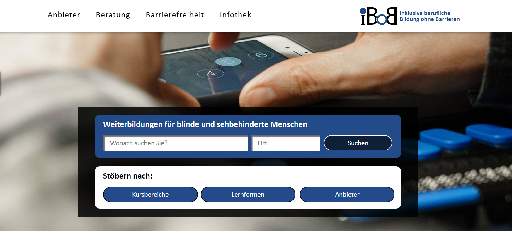 Screenshot: Startseite der iBoB-Weiterbildungsplattform